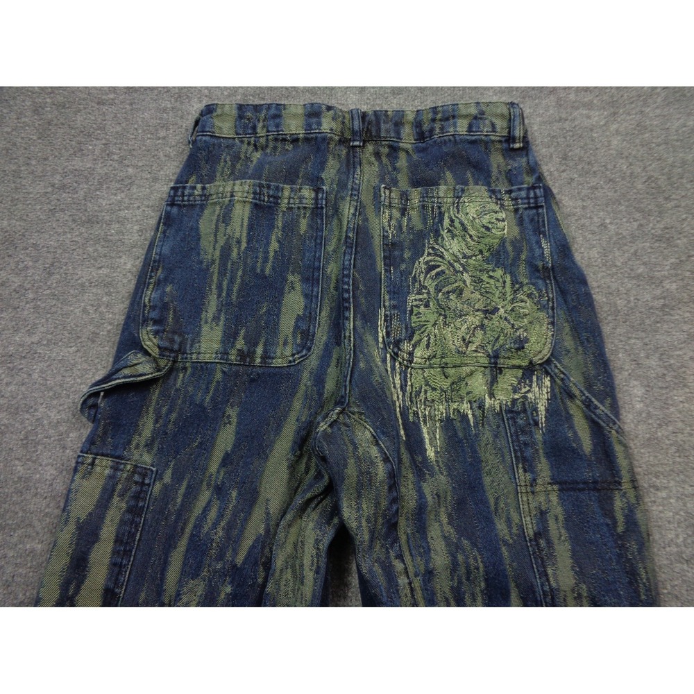 Derschutze Echo Denim Pants 28 Blue Green Carpenter Embroidered Jeans Textured